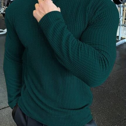 Men's Self Design Round Neck T-Shirt, Dark Green